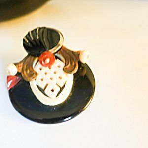 Artisan Layered Ceramic Lucite Mixed Media Dangles Brooch